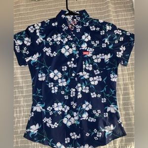 Dixxon Aloha Series Party Shirt Womens size Small Blue Floral